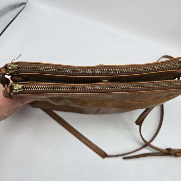 Vintage Lucky Brand Women's Leather Double Zipper Crossbody Bag Handbag Brown - Picture 6 of 15